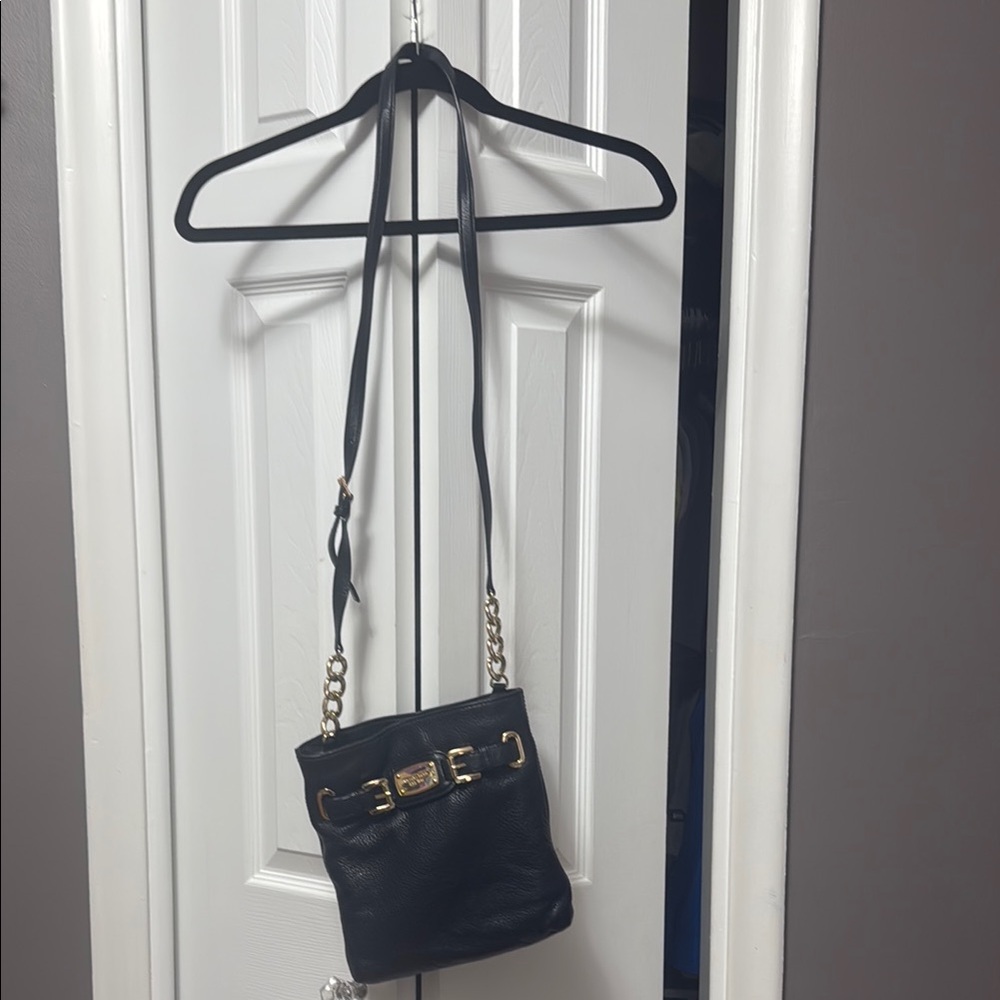 Michael Kors Black Leather Crossbody Bag with Gold hardware